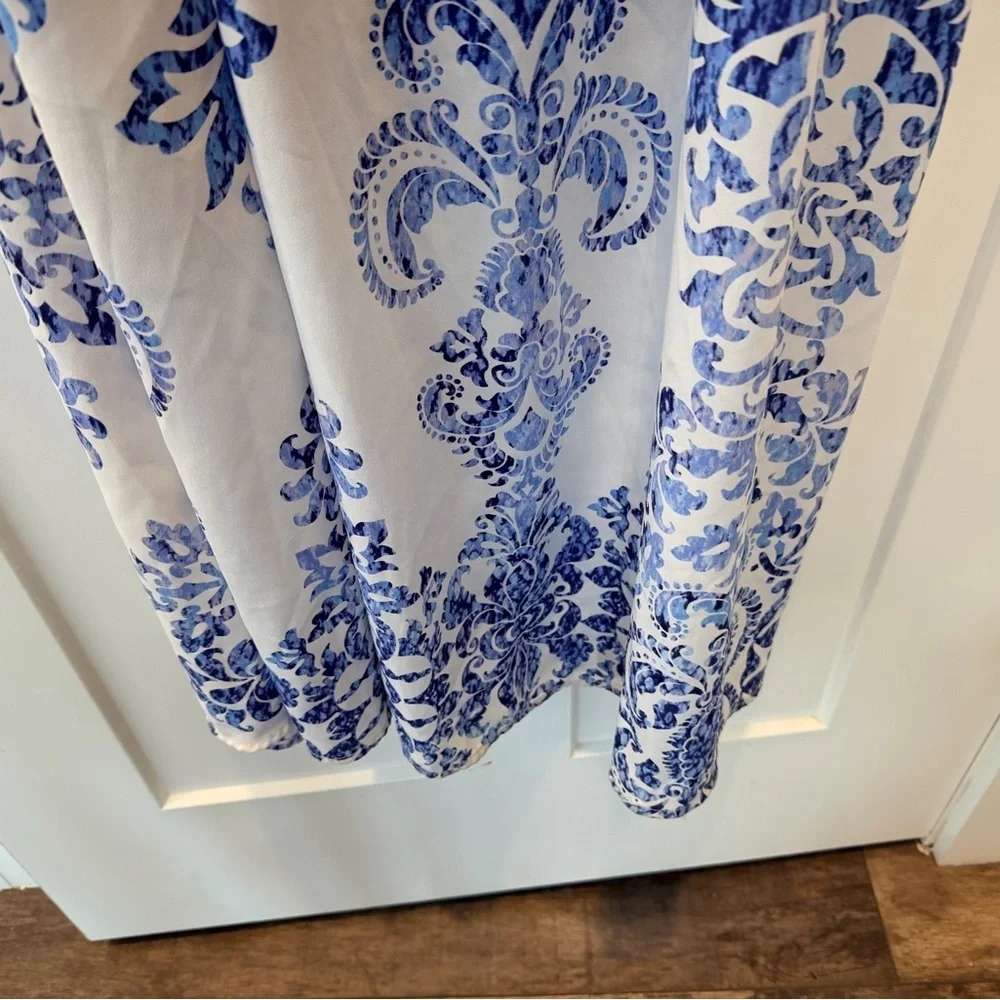 Show Me Your Mumu Blue White Damask Maxi Dress Off Shoulder XS